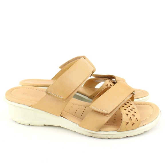 Ecco Shoes - ECCO Felicia Womens Size 36 (5-5.5) Tan Leather Wedge Slip On Sandals Shoes